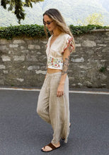 INDI&COLD CC946 STRIPED LINEN PANTS - Stone