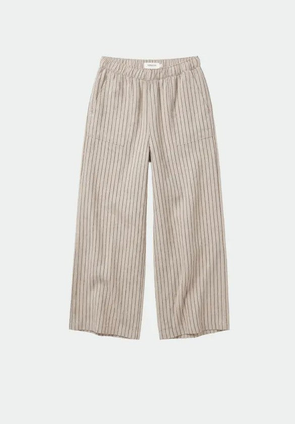 INDI&COLD CC946 STRIPED LINEN PANTS - Stone