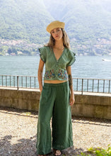 INDI&COLD CC946 STRIPED LINEN PANTS - Emerald
