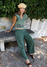 INDI&COLD CC946 STRIPED LINEN PANTS - Emerald