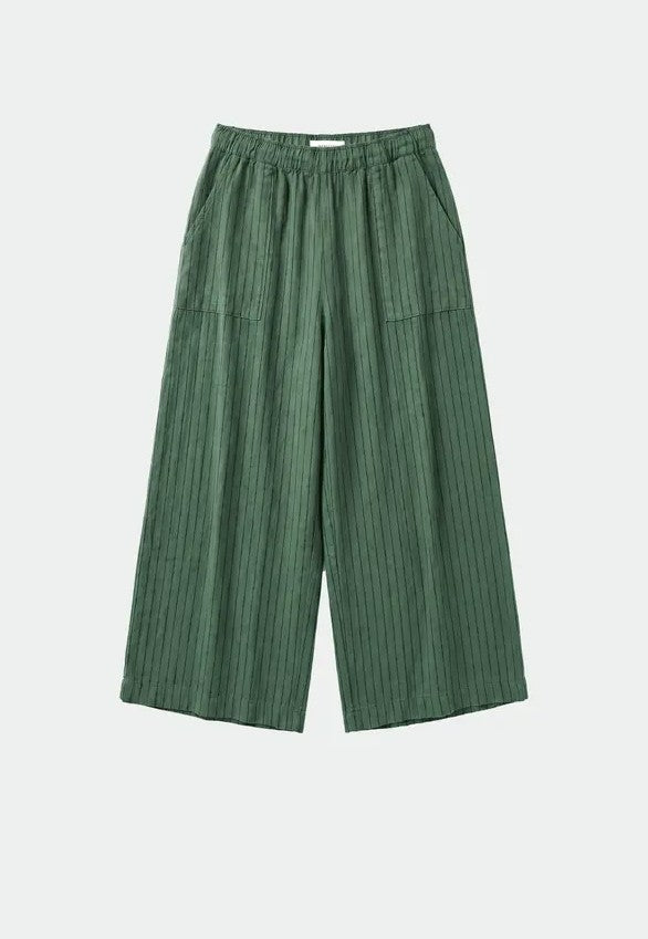 INDI&COLD CC946 STRIPED LINEN PANTS - Emerald