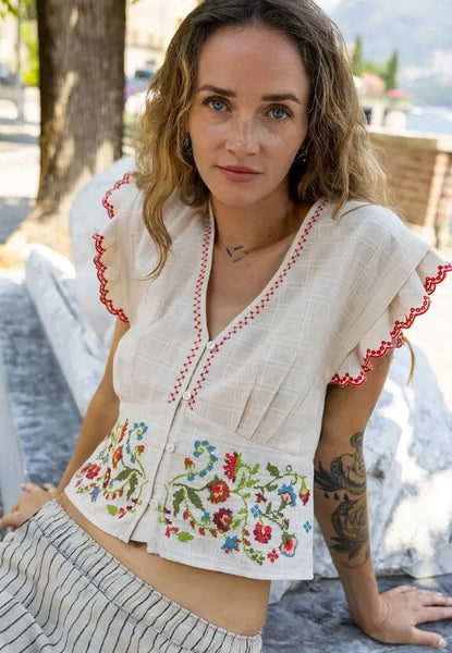 INDI&COLD SN950 CROSS STICH EMBROIDERED TOP