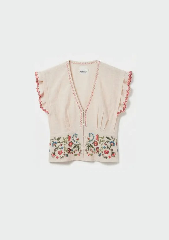 INDI&COLD SN950 CROSS STICH EMBROIDERED TOP