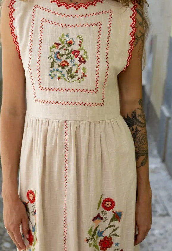 INDI&COLD SN953 CROSS STICH EMBROIDERED DRESS