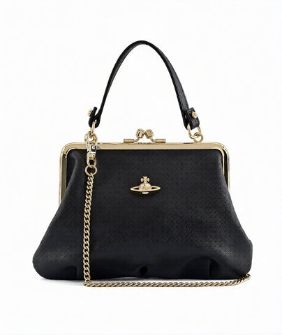 Vivienne Westwood Granny Frame Purse Black Saffiano leather