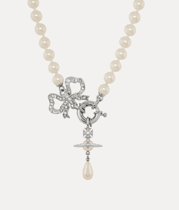 Vivienne Westwood RIGOBERTA PEARL NECKLACE PLATINUM / WHITE Crystal / CREAM ROSE