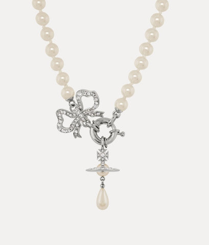 Vivienne Westwood RIGOBERTA PEARL NECKLACE PLATINUM / WHITE Crystal / CREAM ROSE