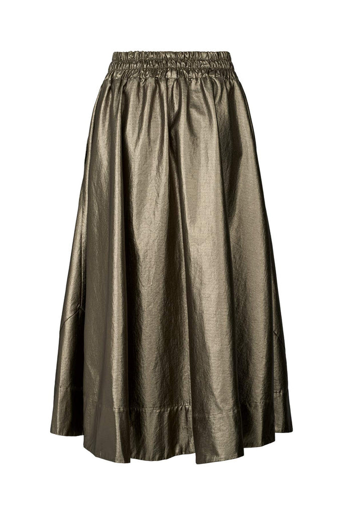 Rabens Saloner Ottavia - Foiled ripstop full skirt I Metallic olive