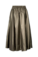Rabens Saloner Ottavia - Foiled ripstop full skirt I Metallic olive