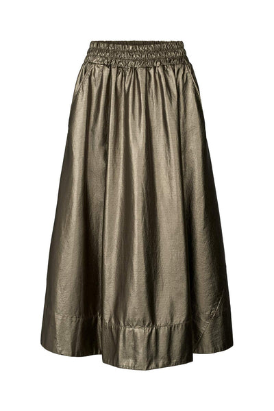 Rabens Saloner Ottavia - Foiled ripstop full skirt I Metallic olive