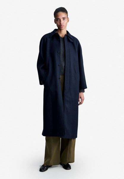 A.P.C. Women MANTEAU GAIA Loose-fit heather navy mac in recycled wool