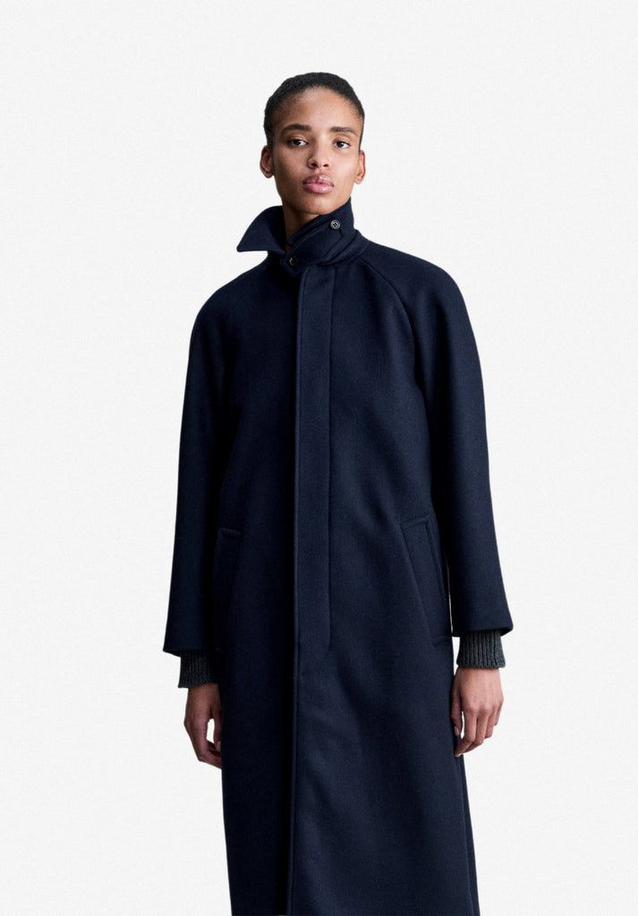 A.P.C. Women MANTEAU GAIA Loose-fit heather navy mac in recycled wool