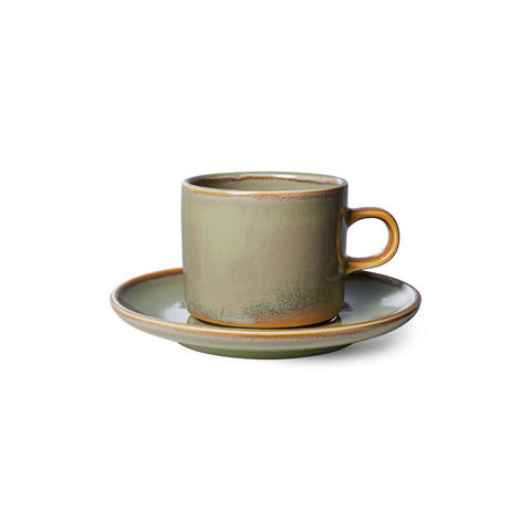 HK Living : chef ceramics : cup and saucer, moss green