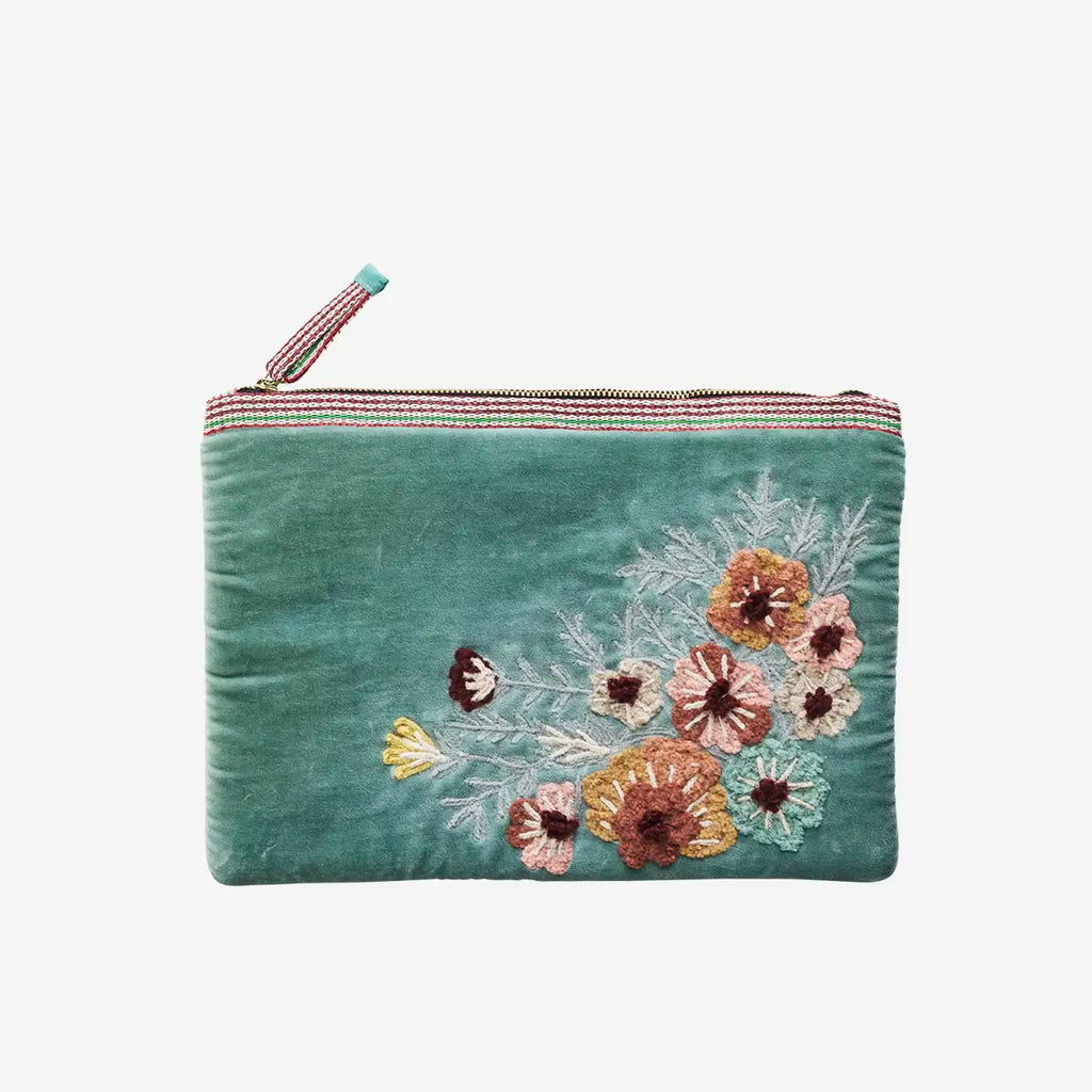 Madam Stoltz Embroidered velvet ipad sleeve 30x21cm in Mustard or Aqua