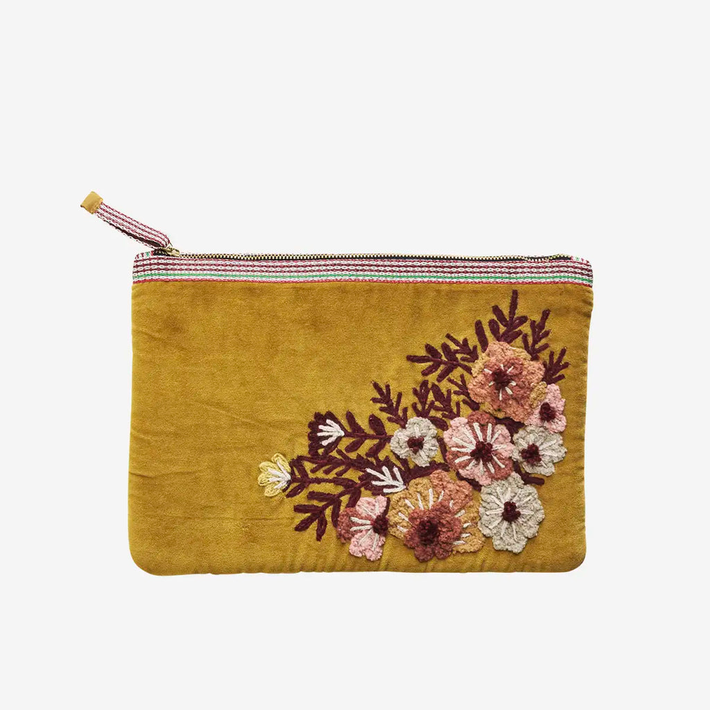 Madam Stoltz Embroidered velvet ipad sleeve 30x21cm in Mustard or Aqua