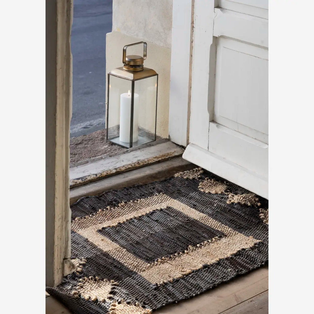 Madam Stoltz leather doormat w/jute brown