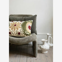 Madam Stoltz embroidered velvet cushion cover Green