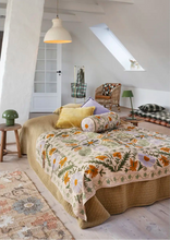 Quilted cotton bed cover Mustard gold and grey 2 sizes available