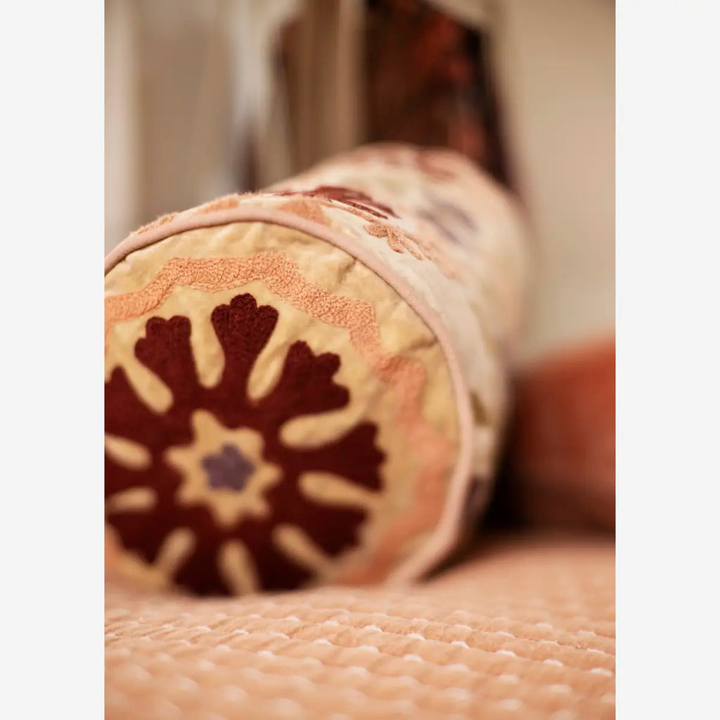 Madam Stolz Suzani embroidered velvet bolster cushion