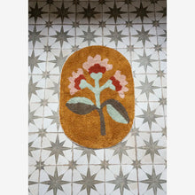 Madam Stolz Oval tufted bath mat mustard, rose, burnt orange, mint, green