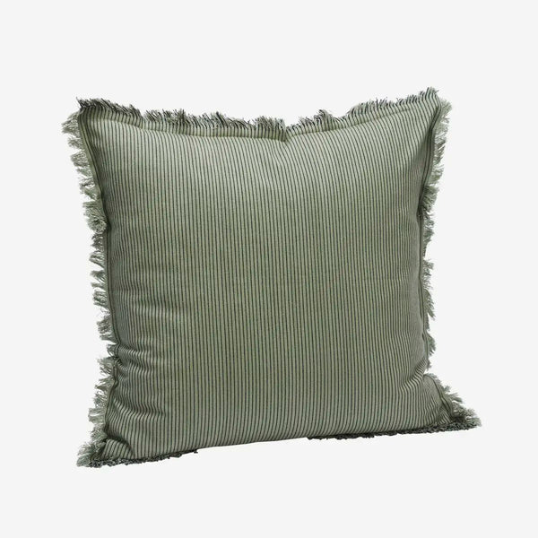 Striped cushion cover W/ FRINGES Laurel green