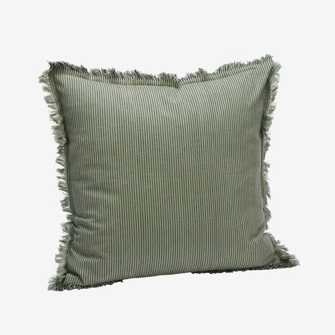 Striped cushion cover W/ FRINGES Laurel green
