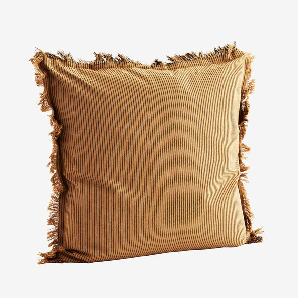 Madam Stoltz Striped Cushion Cover w Fringes - Sugar Almond, Black