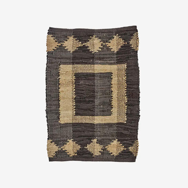 Madam Stoltz leather doormat w/jute brown