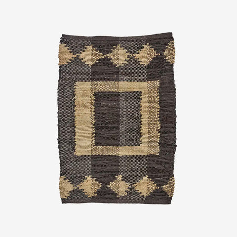 Madam Stoltz leather doormat w/jute brown