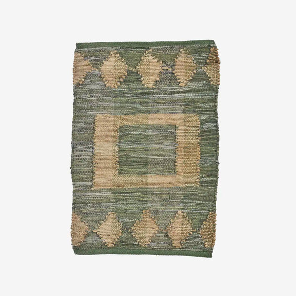 Madam Stoltz leather doormat w/jute green