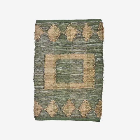 Madam Stoltz leather doormat w/jute green