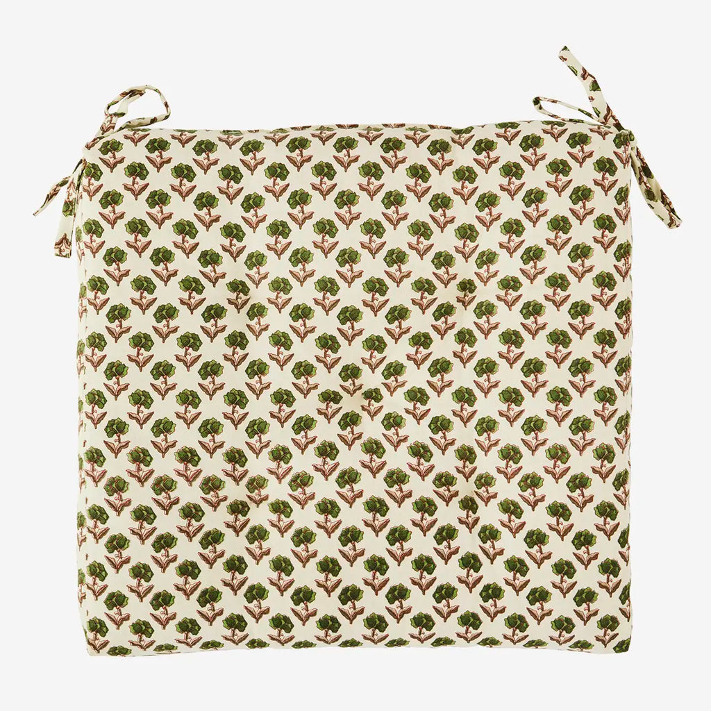 Madam Stolz Printed cotton chair pad Off white, green, burgundy