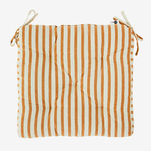 Madam Stoltz Striped Cotton Chair Pad in Off White / Dark Honey