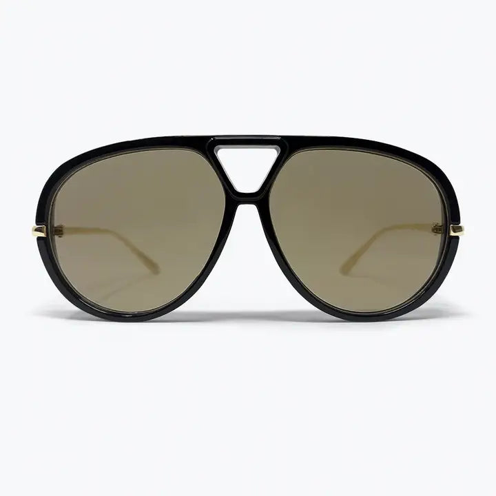 Black Aviator Style Sunglasses with Brown Lenses