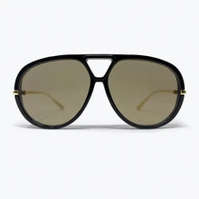 Black Aviator Style Sunglasses with Brown Lenses