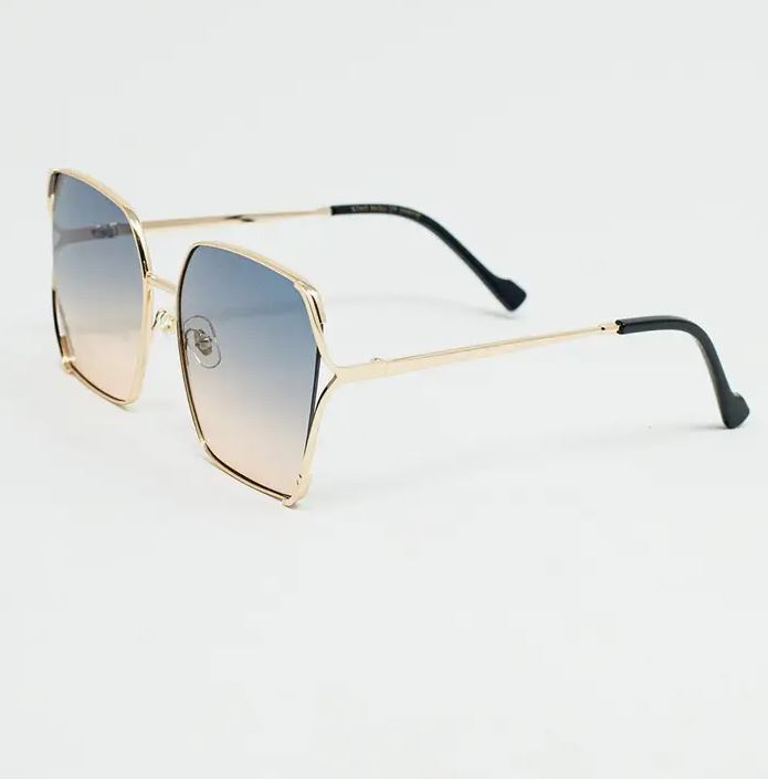 Oversized Square Metal Sunglasses in Blue Gradient Lens