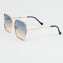 Oversized Square Metal Sunglasses in Blue Gradient Lens