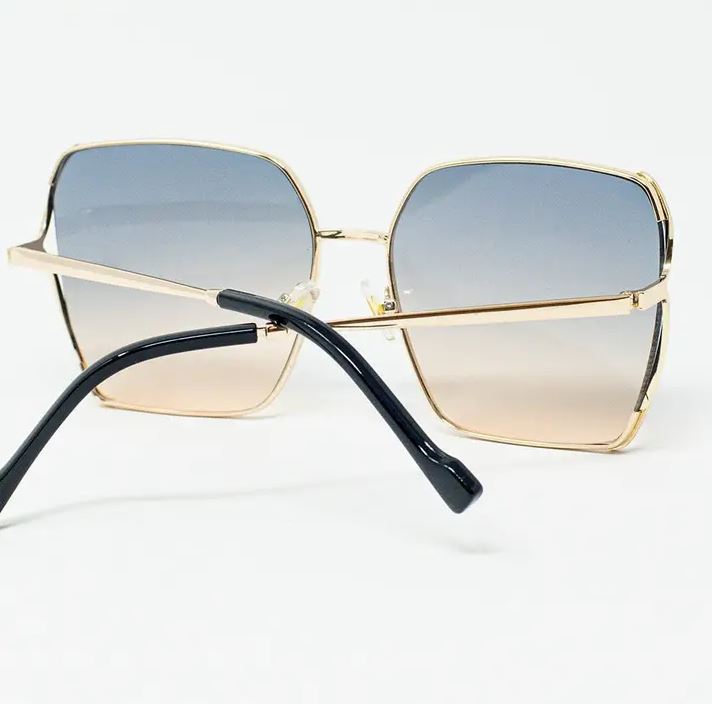 Oversized Square Metal Sunglasses in Blue Gradient Lens