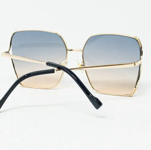 Oversized Square Metal Sunglasses in Blue Gradient Lens