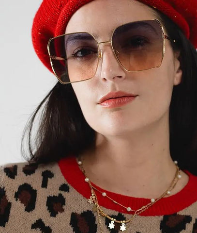 Oversized Square Metal Sunglasses in Blue Gradient Lens