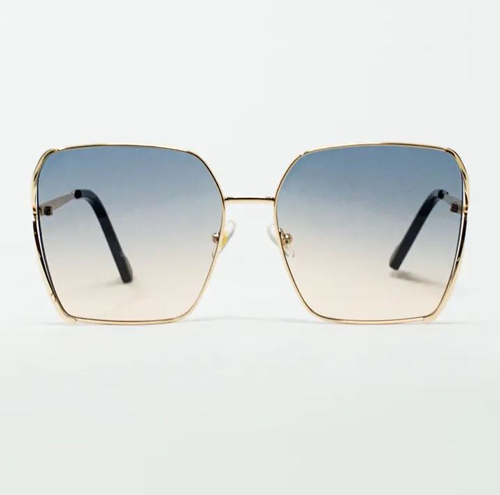 Oversized Square Metal Sunglasses in Blue Gradient Lens