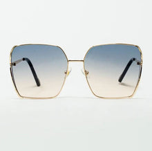 Oversized Square Metal Sunglasses in Blue Gradient Lens