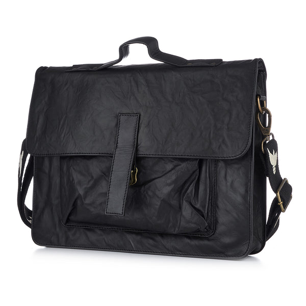 WDTS Isaac Black Leather Satchel Bag