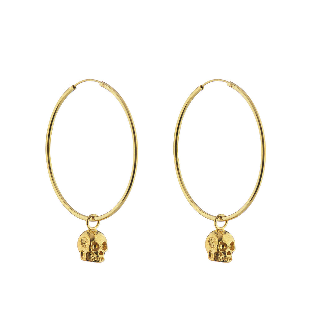 Skull Hoop Earrings - Gold Plated