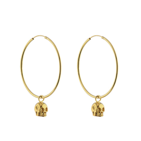 Skull Hoop Earrings - Gold Plated