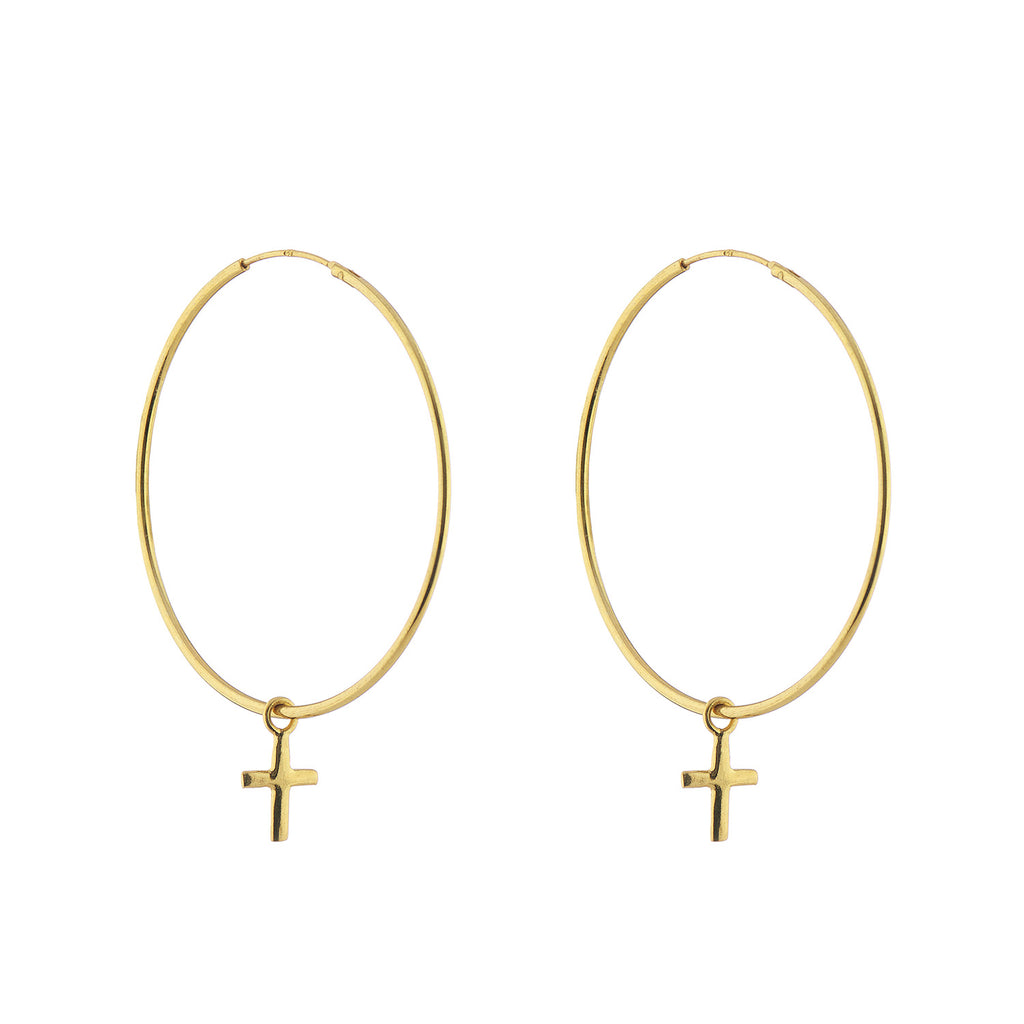925 Silver Medium Cross Hoop Earrings - Gold