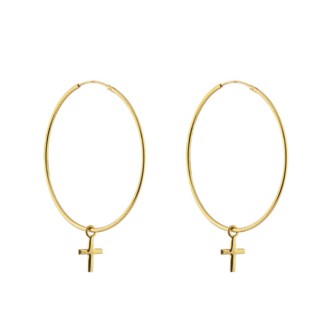 925 Silver Medium Cross Hoop Earrings - Gold
