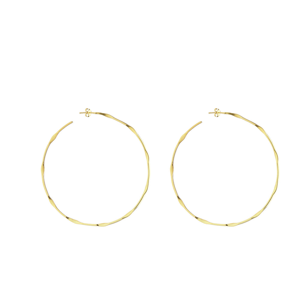 Irregular hammered large hoops, gold