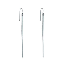 Long hammered oxidised silver post hook earrings