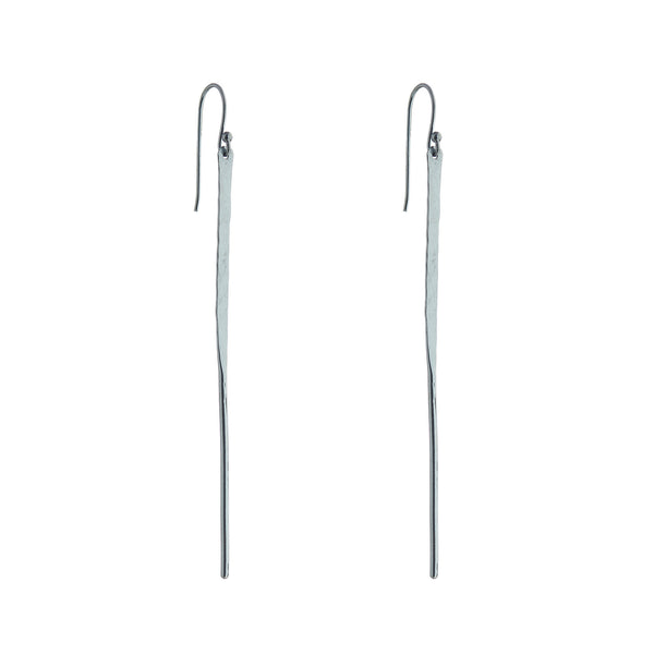 Long hammered oxidised silver post hook earrings